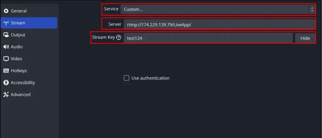 OBS settings for RTMP broadcast to Ant Media Player